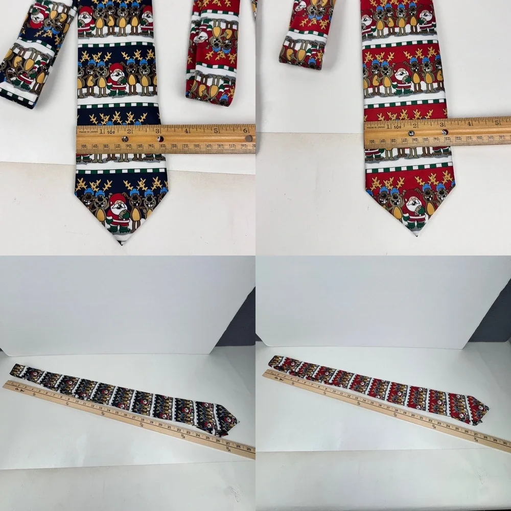 2 St Nicks Tie Shop Christmas Holiday Football Player Reindeer Santa Blue Red